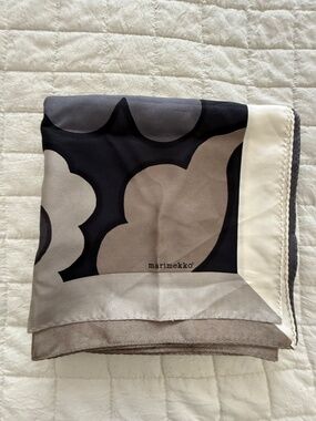 Marimekko Floral Silk Scarf Black White Taupe | Designer